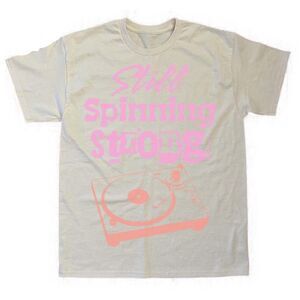 Still Spinning Strong Graphic Tee – Retro DJ Vibes Cream Tshirt